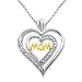18K Gold Plated Sterling Silver Diamond Accent Mom Double Heart Pendant Necklace, 18