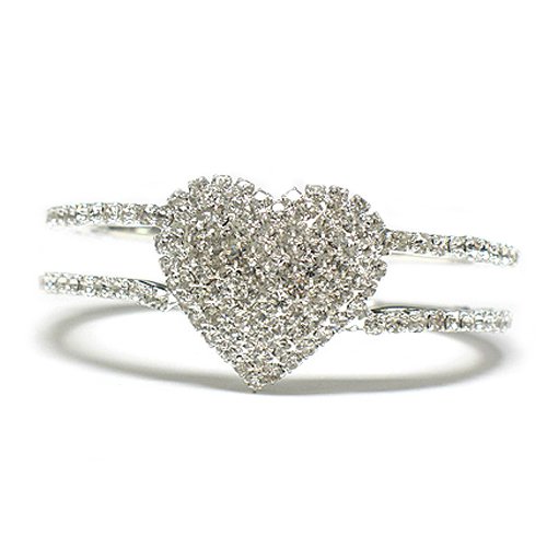 Rhinestone Heart Hinge Bangle Bracelet Fashion Jewelry