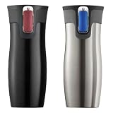 Double Wall Vacuum Insulated Travel Mugs *(2 Pack Black and Stainless)*