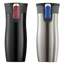 Double Wall Vacuum Insulated Black and Stainless Travel Mugs, 2 Pack