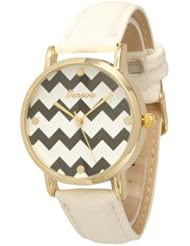 Womens Geneva Chevron Style Leather Watch - White