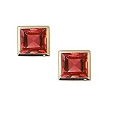 0.80 cttw Genuine Square Small Garnet Earrings - 14kt White or Yellow Gold