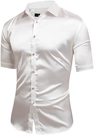 ZERDSKY Men's Regular-Fit Satin Shiny Solid Color Shirt White Medium