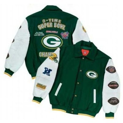 Green Bay Packers Leather and Wool Super Bowl Championship Jacket, Large