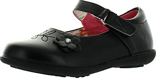 Girls School Collection Clase-08 Girls Kids Casual Flower School Uniform Shoes,Black,13