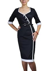Vintage Pinup Black Sexy Pencil Belted Skirt Dress - 8/S