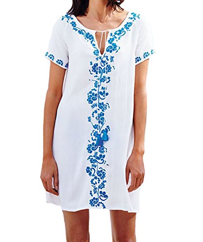 Bestyou® Women's Embroideried Swimsuit Cover up Tunic Shirts Beachwear US XS-M