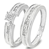 1/4 CT. T.W. Round Cut Diamond Women's Bridal Wedding Ring Set 14K White Gold - Two Rings: Ladies Engagement Ring and Ladies Wedding Band - Free Gift Box -