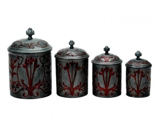 Art Nouveau Canister Set with Fresh Seal Lids (Galvanized Metal) (See Description)