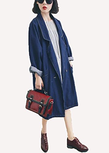 バイシン（BAISHUN）レディース ロング丈 デニム ジャケットコート カジュアル オシャレ 長袖 デニム コート