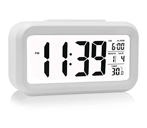 Alarm Clock, HeQiao LED Clock Slim Digital Alarm Clock Large Display Travel Alarm Clock with Calendar Battery Operated for Home Office - White (Temperature Display, Snooze Function, Smart Back-light) Alarm Clock, HeQiao LED Clock Slim Digital Alarm Clock Large Display Travel Alarm Clock with Calendar Battery Operated for Home Office - White (Temperature Display, Snooze Function, Smart Back-light)