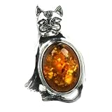 Baltic Honey Amber Sterling Silver Little Museum Collection Cat Pin 19th Century