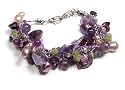 Oi! - Ladies Purple Mother of Pearl, Fresh Water Pearl, Amethyst, Peridot and Garnet on Silk Bracelet - B0524