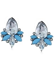 Blue Cabochon and Crystal Button Hematite Earrings