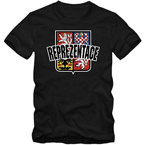 Tschechien EM 2016 #4 T-Shirt | Fußball | Herren | Trikot | Reprezentace | Nationalmannschaft, Farbe:Schwarz (Deep Black L190);Größe:M