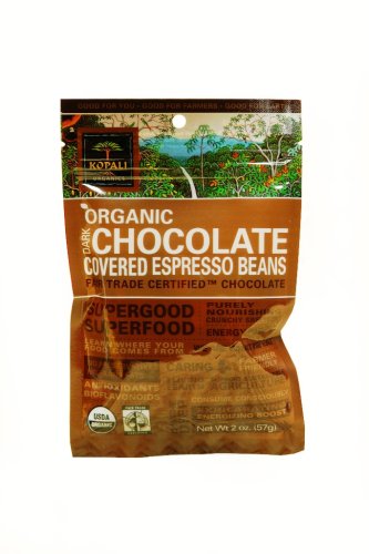 Kopali Organic Chocolate Covered Espresso Beans, 2 Ounce Pouch (Pack of 6)