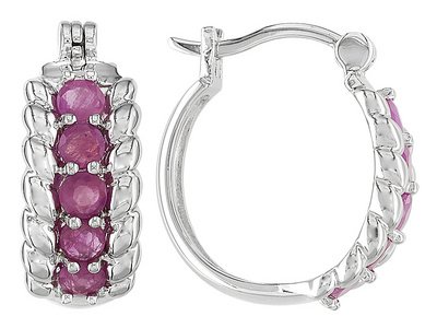 1.10CTW RUBY STERLING SILVER SADDLEBACK HOOP EARRINGS