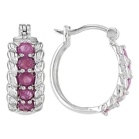 1.10CTW RUBY STERLING SILVER SADDLEBACK HOOP EARRINGS by JTV