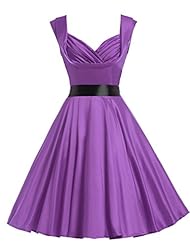 V-neck Cocktail Ruched Vintage Satin Flared-Skirt Sleeveless Bridesmaid Dress/Party Dress 