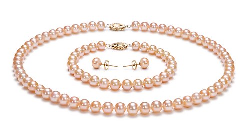 Pink 6-7mm AA Freshwater Pearl Set 18 inch Princess Length