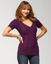 V-Neck Cable Knit Tunic Sweater - Web Exclusive