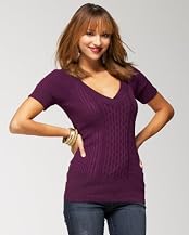 V-Neck Cable Knit Tunic Sweater - Web Exclusive