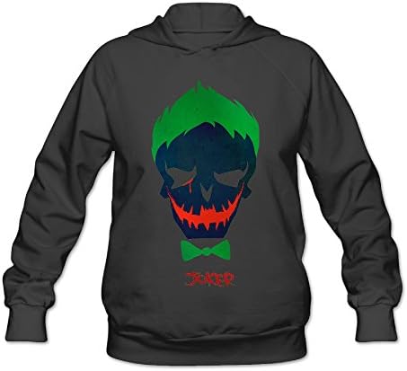 EVALY Women's Geek Suicide Squad Joker Hooded Sweatshirt Black Medium