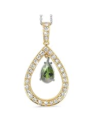 Twin Pear Shaped Diamond Pendant In 18K Yellow Gold With A 0.60 ct. Genuine Green Tourmaline Center Stone.