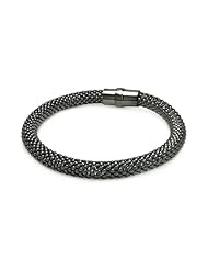 10MM Sterling Silver Italian Bracelets Black Rhodium Large Beaded Magnet Lock Bracelet 7.5 Inches