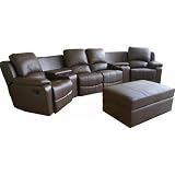 Tavis Leather Curved 7-pcs Home Theater Sectional In Darkbrown