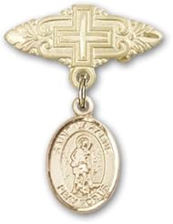 Gold Filled Baby Badge with St. Lazarus Charm and Badge Pin with Cross
