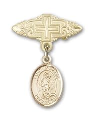 14K Gold Baby Badge with St. Lazarus Charm and Badge Pin with Cross