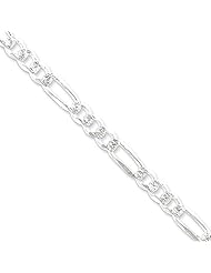 .925 Sterling Silver 7.25mm Pave Flat Figaro Link Chain