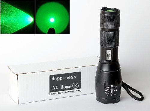 Happiness At Home(TM) Zoomable Scalable LED Flashlight Waterproof Flashlight 517-525nm Green light Cree Tactical Torch Glim Lantern (Green light High Power Flashlight)