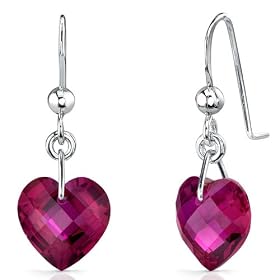 Gorgeous 9.50 carats Heart Shape Ruby earrings in Sterling Silver Free Shipping