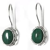 Sterling Silver Malachite and Silver Dangle Earrings by Sajen