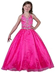 Girls Full Length  Halter Organza Lace Crystal  Crystals  Ball Gown Flower-Girl Dress/Pageant Dress/Party Dress  With Rhinestones