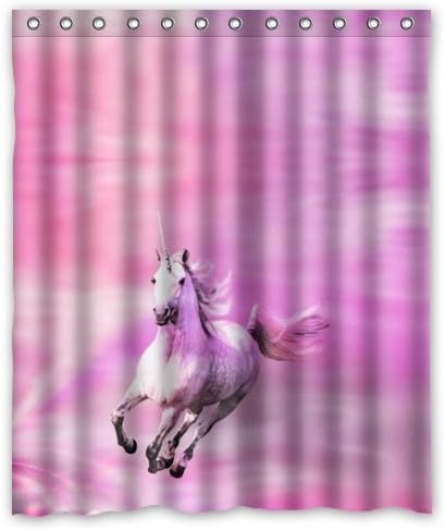 60"(w) x 72"(h) Pink Shimmers Unicorn Pattern 100% Polyester Bathroom Shower Curtain Shower Rings Included