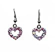 Earrings - E189 - Crystal Hearts (Sm) - Antique Silver Tone Finish ~ Rose AB (Pink Irridescent)