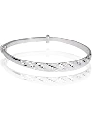 Fashion Plaza Womens 990 Sterling Silver Filigree Floral Carved Inside with "FU" Character Hammered Textured Bangle Bracelet Expandable Weights 14.8g Y32
