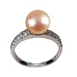 Diamond River Peach Pink Cultured Pearl Cubic Zirconia Platinum Overlay Sterling Silver Ring