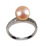 Diamond River Peach Pink Cultured Pearl Cubic Zirconia Ring in CAREFREE Sterling Silver