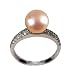 Diamond River Peach Pink Cultured Pearl Cubic Zirconia Platinum Overlay Sterling Silver Ring