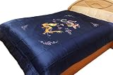 Orifashion Unique Ink Blue Satin Duvet Cover 20% Silk with Hand Embroidered "Loong and Phoenix Bringing Auspiciousness"