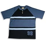 Dogwood - Boys Short Sleeve Henley Striped Tee Shirt, Blue, Navy, Light Blue