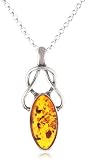 Sterling Silver Amber Celtic Design Pendant Necklace , 18"