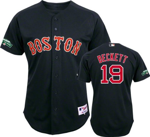 Josh Beckett Jersey: Boston Red Sox #19 Alternate Navy Authentic Jersey with Fenway Park 100th Year Anniversary Patch