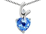 1.95 cttw 925 Sterling Silver 14K White Gold Plated Genuine Heart Shaped Blue Topaz Pendant