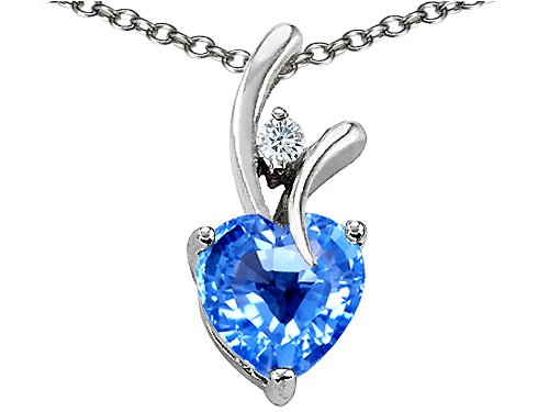 1.95 cttw 925 Sterling Silver 14K White Gold Plated Genuine Heart Shaped Blue Topaz Pendant