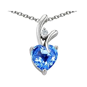 1.95 cttw 925 Sterling Silver 14K White Gold Plated Genuine Heart Shaped Blue Topaz Pendant